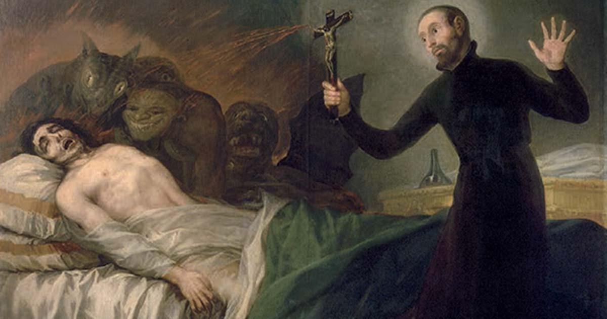 Painting of Father General Saint Francis Borgia, SJ, performing an exorcism, by Goya. 