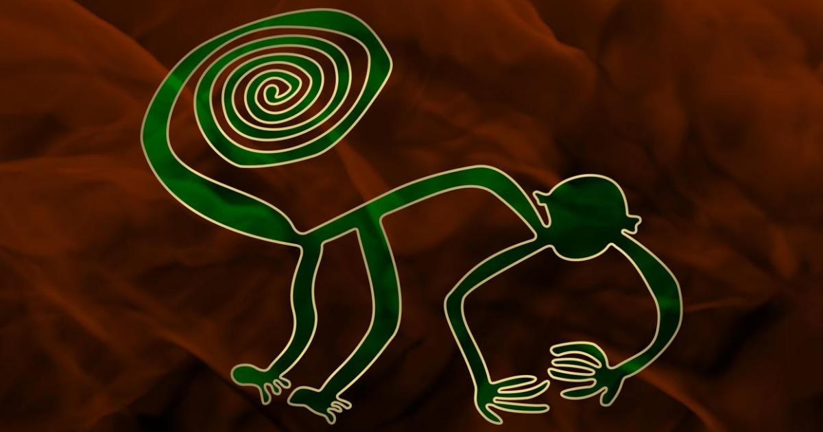 Representation of the monkey geoglyph, Nazca lines, Peru.