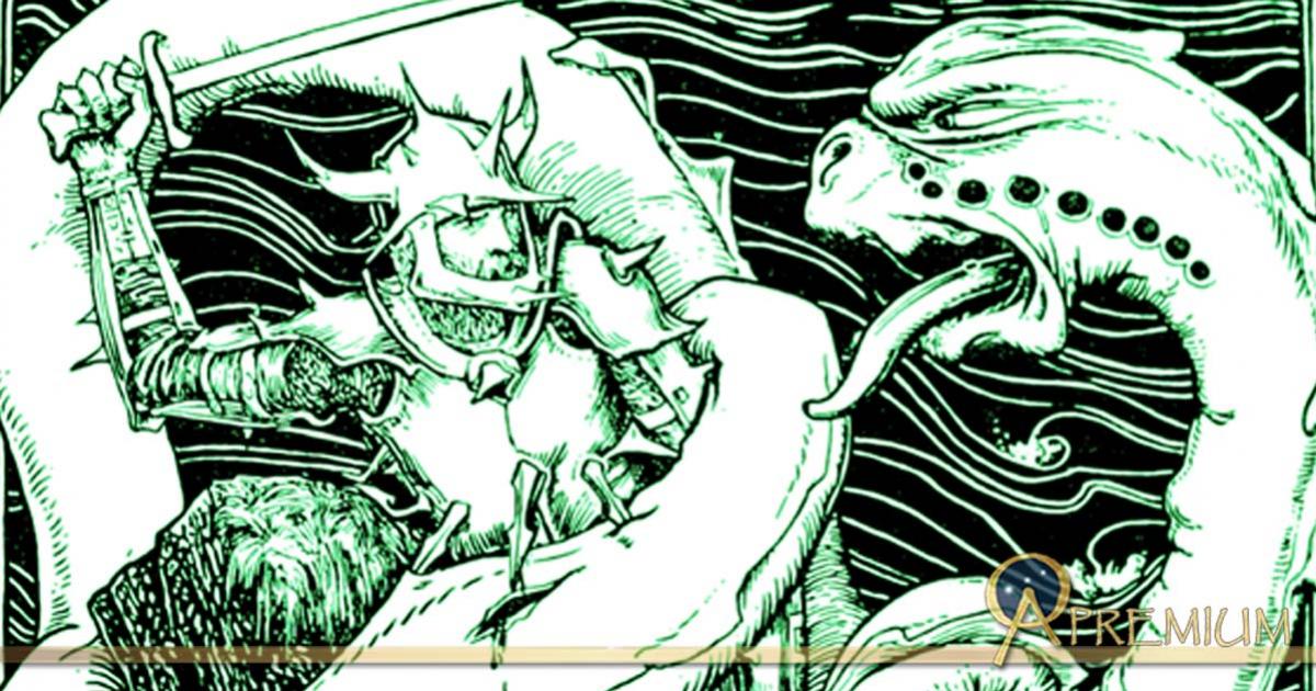 Illustration from book in a series of fairy tales. A warning to children. John Lambton fights the Wrym 