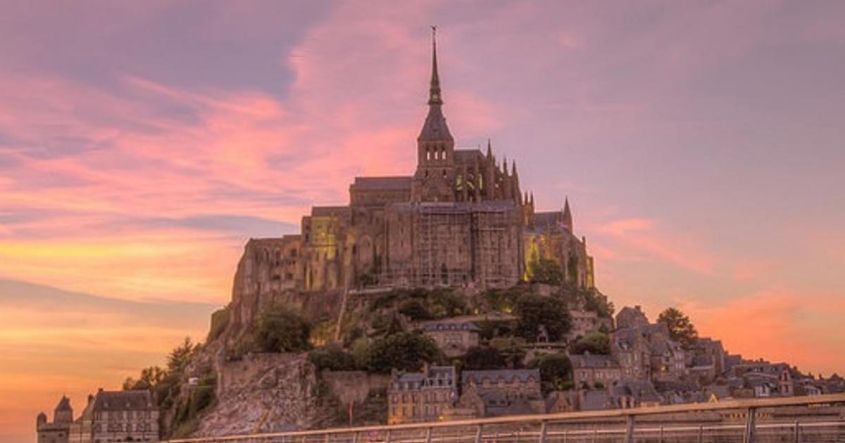 The iconic features of Mont Saint-Michel in the evening light. 