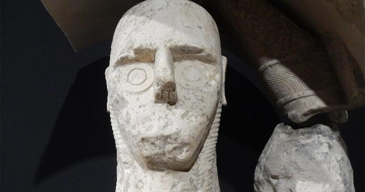 The bizarre face of one of the Mont’e Prama Giants. Source: Author provided