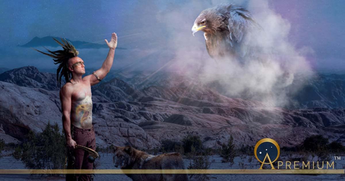 American Indian legend with wolf and eagle 