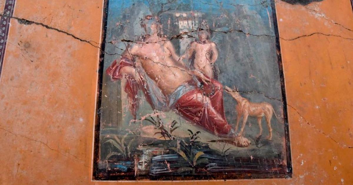 The brightly colored Narcissus painting recently recovered in Pompeii.