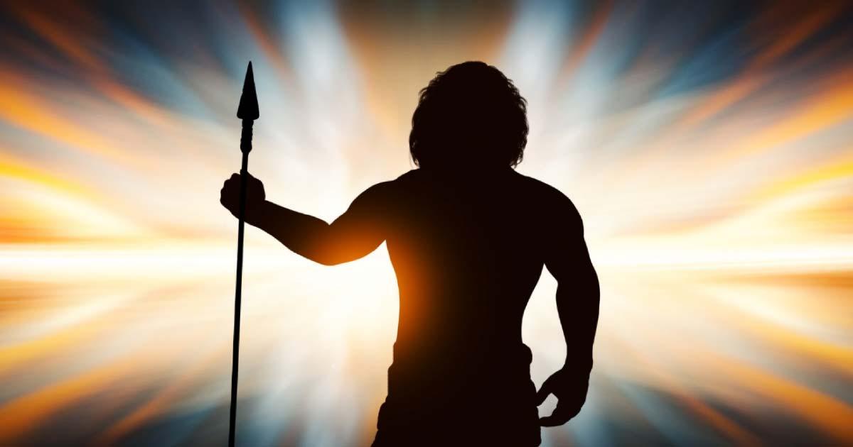 Neanderthal man with spear in hand. 