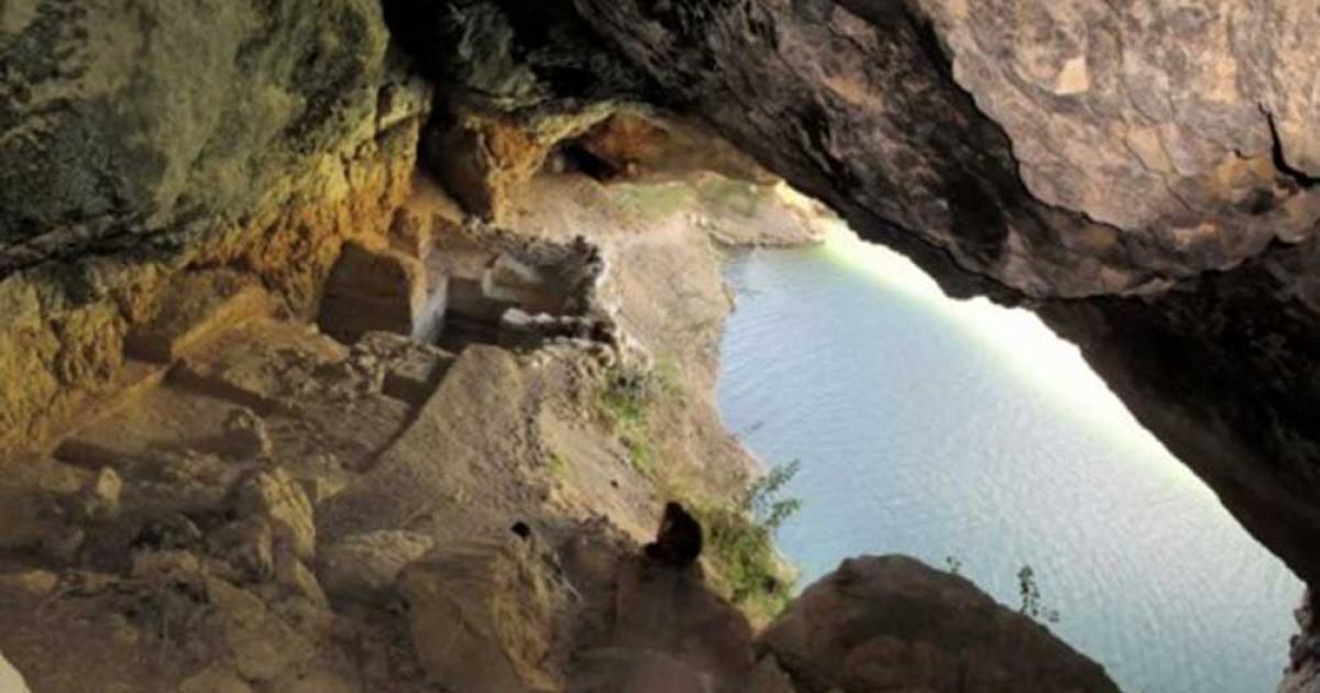 Interior view of the cave and excavation trench as of the end of the 2012 field season. 