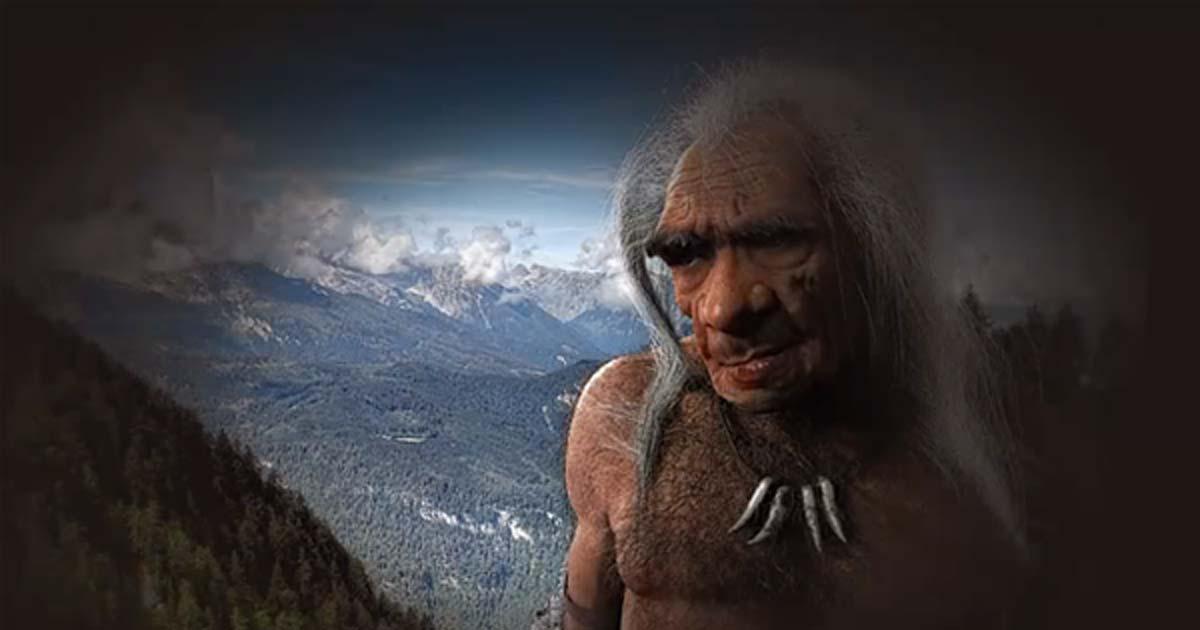 Artist’s impression of elderly Neanderthal male based on fossil found at La Chappelle-aux-Saints