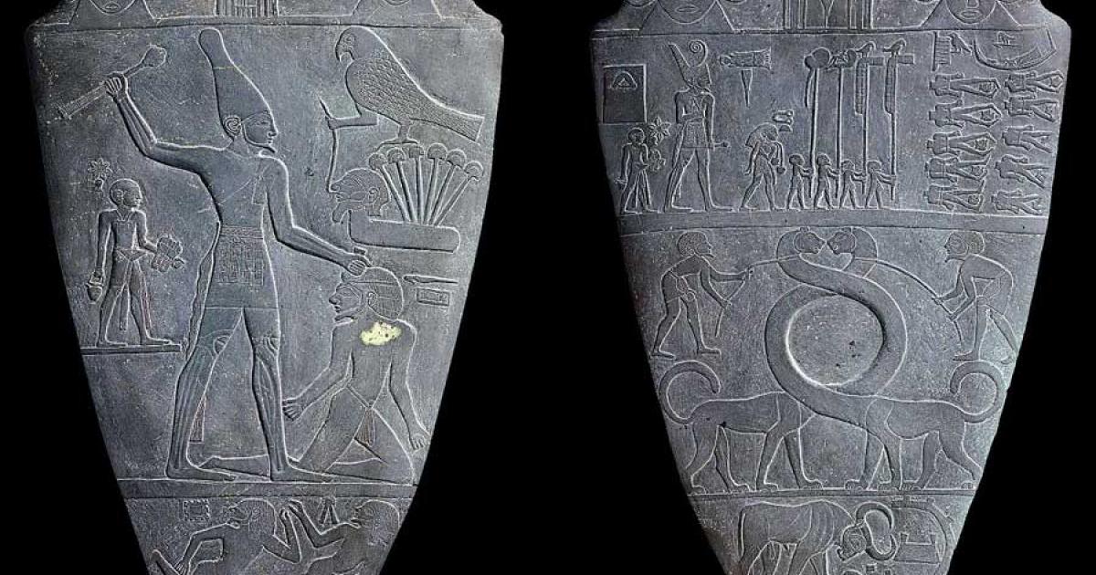 The Narmer Palette discovered at Nekhen. Source: Public domain