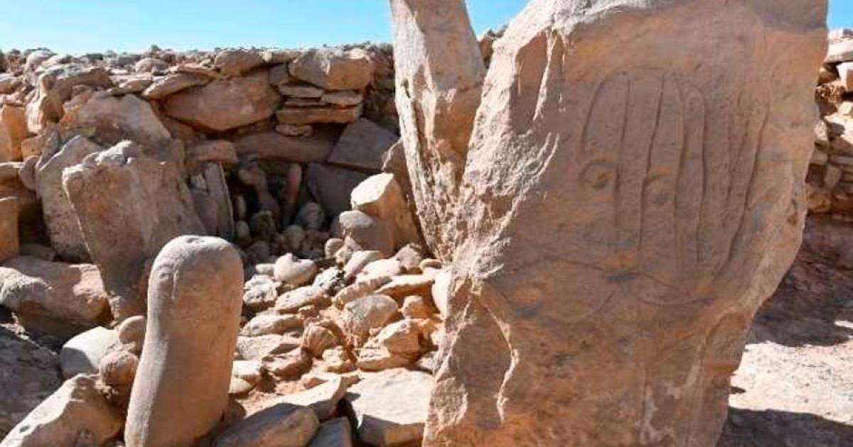 One of the ancient faces carved in stone at a remarkably well-preserved Neolithic shrine found at a prehistoric gazelle hunting camp in Jordan’s eastern desert.           Source: Jordan Tourism Ministry
