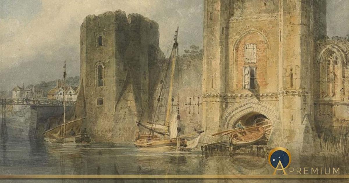 Newport Castle with ships by J. M. W. Turner (1796) (Public Domain)