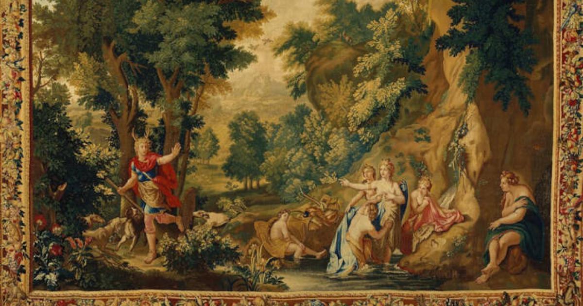 Painting, Acteon, having accidentally seen the goddess Diana and her nymphs bathing, begins to change into a stag