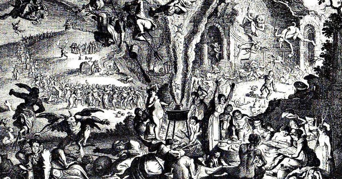 Old engraving depicting a coven. 