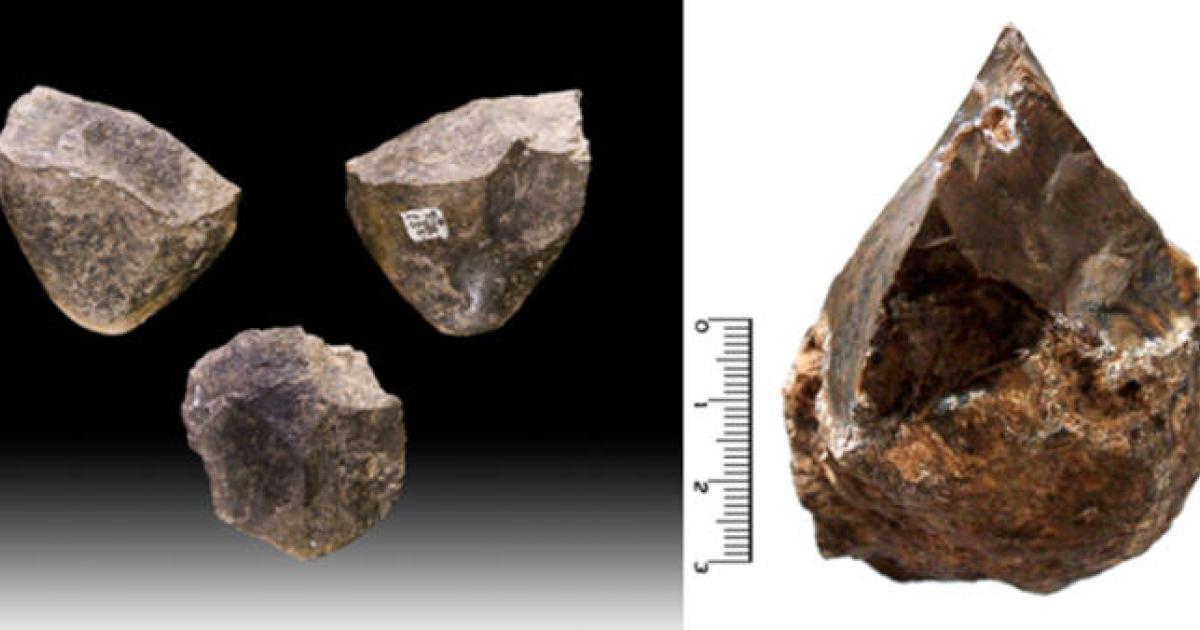 Oldowan tradition stone tool choppers showing the characteristic sharp flaked edge.