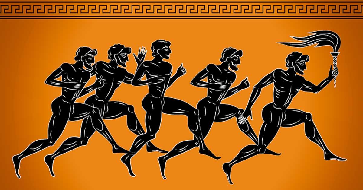 Ancient Greek-style illustration of naked Olympic runners. Source: sebos / Adobe Stock 