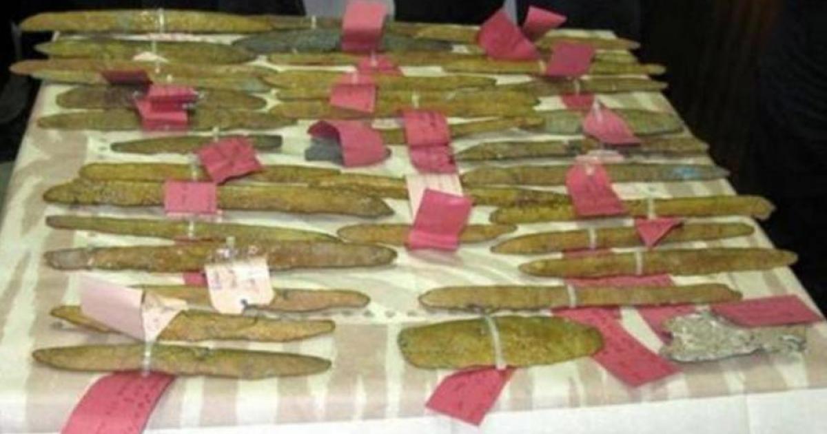 Orichalcum ingots found off the coast of Gela in Sicily. 