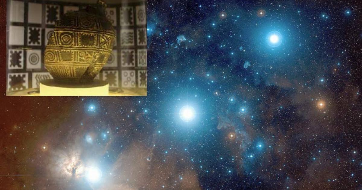 Closeup Image of Orion's Belt (Public Domain) and Vucedol Pot (oocities.org)