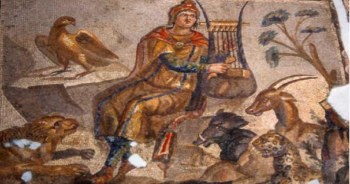 Orpheus charming the animals, mosaic. 