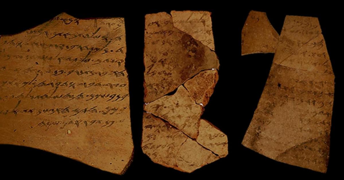 Ostraca from Arad numbers 24, 5, and 40. The poor state of preservation, including stains, erased characters, and blurred text, is evident.