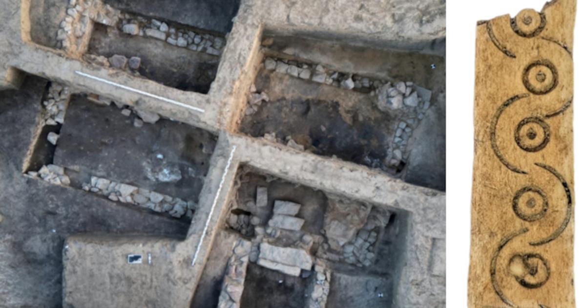 10th-century stone building in the center of the Helfta palatinate. Right; Fragment of an antler box decorated with ring-and-dot marks, from around the year 1000 AD.