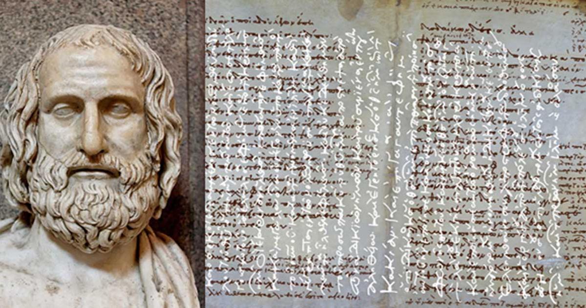 Bust of Euripides. Marble, Roman copy after a Greek original from ca. 330 BC. Codex Hierosolymitanus Sancti Sepulcri 36, p. 539.