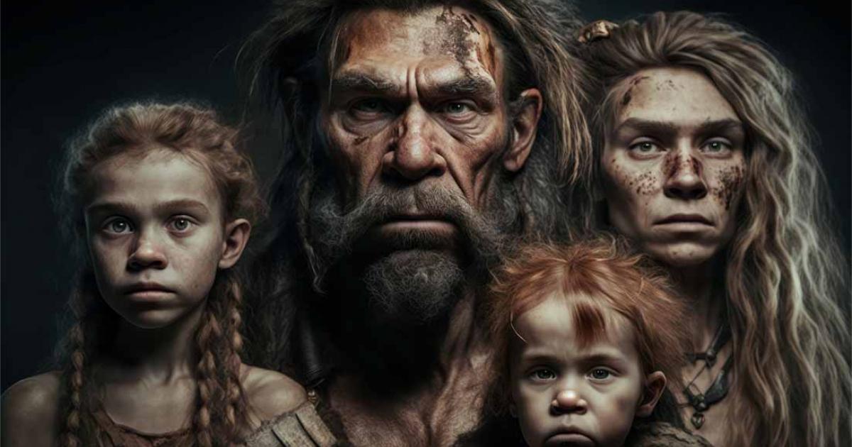 The faces of a Neanderthal family. Source: Rawf8 / Adobe Stock.