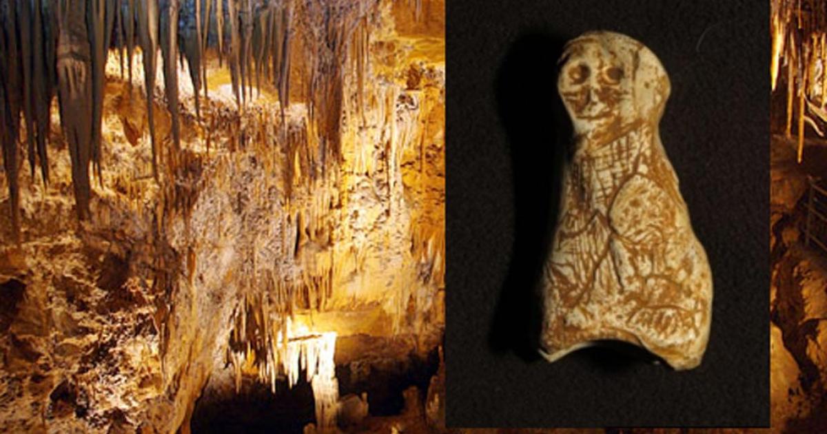 Foissac Cave. Inset: The newly-discovered Paleolithic figurine