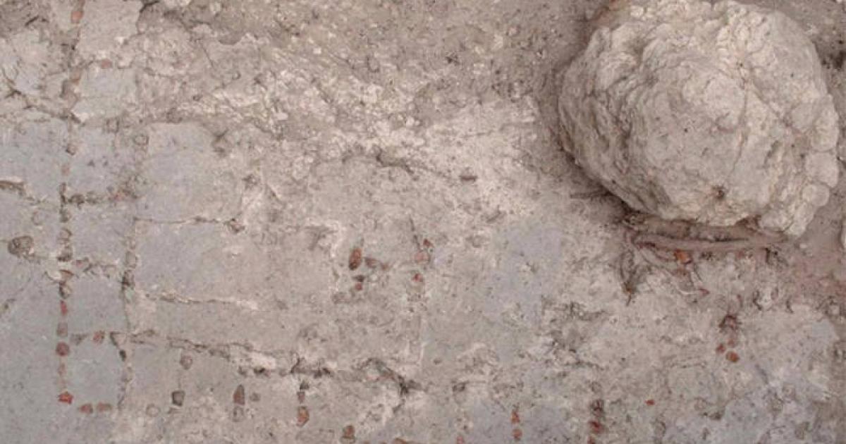 The unique mosaic patolli board discovered at Naachtun, Guatemala.