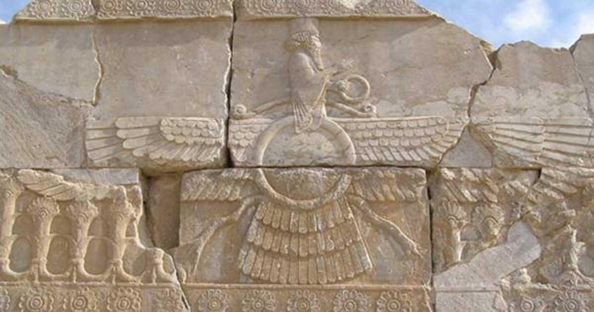 Faravahar, one of the best-known symbols of ancient Iran (Persia). Relief in Persepolis.