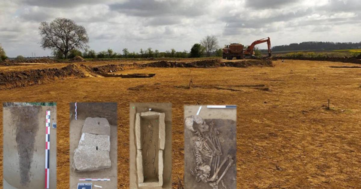 View of the stripping of Pfulgriesheim (Bas-Rhin), 2024, with inset examples of findings. 