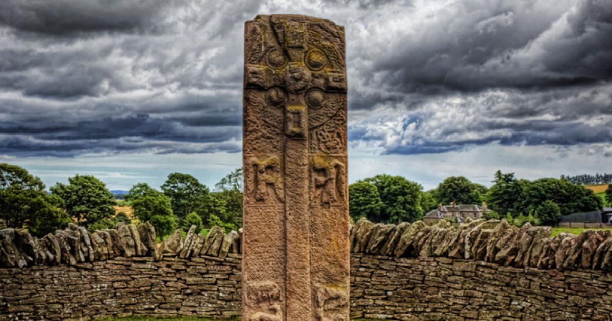 This is the "Celtic Cross" side of a Pictish stone in Aberlemno, Scotland. This stone dates from around 700AD, and the other side of it has some of the mysterious symbols used by the Picts, who lived in this part of Scotland at the time.