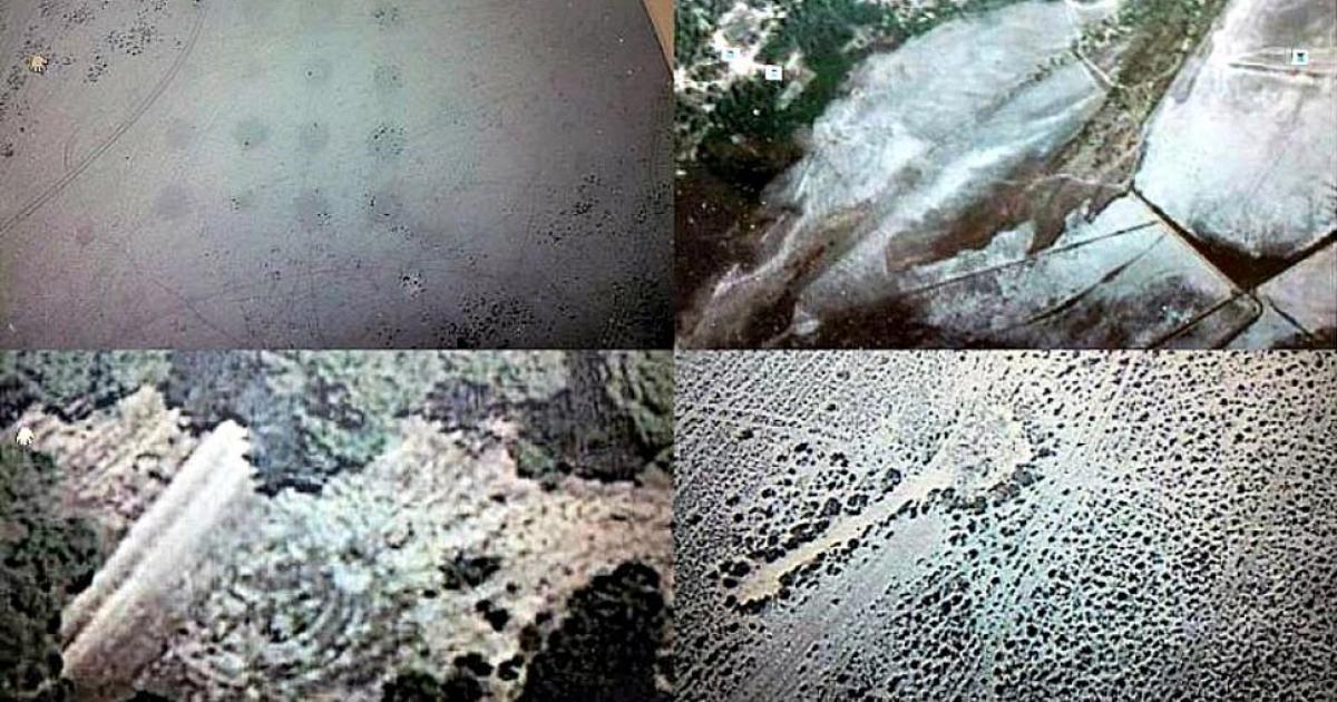 Some of the photographs taken via satellite and presented by Manuel Cuevas as an indication of the presence of ancient buildings in the area of the Pinar de la Algaida, Cadiz province. 