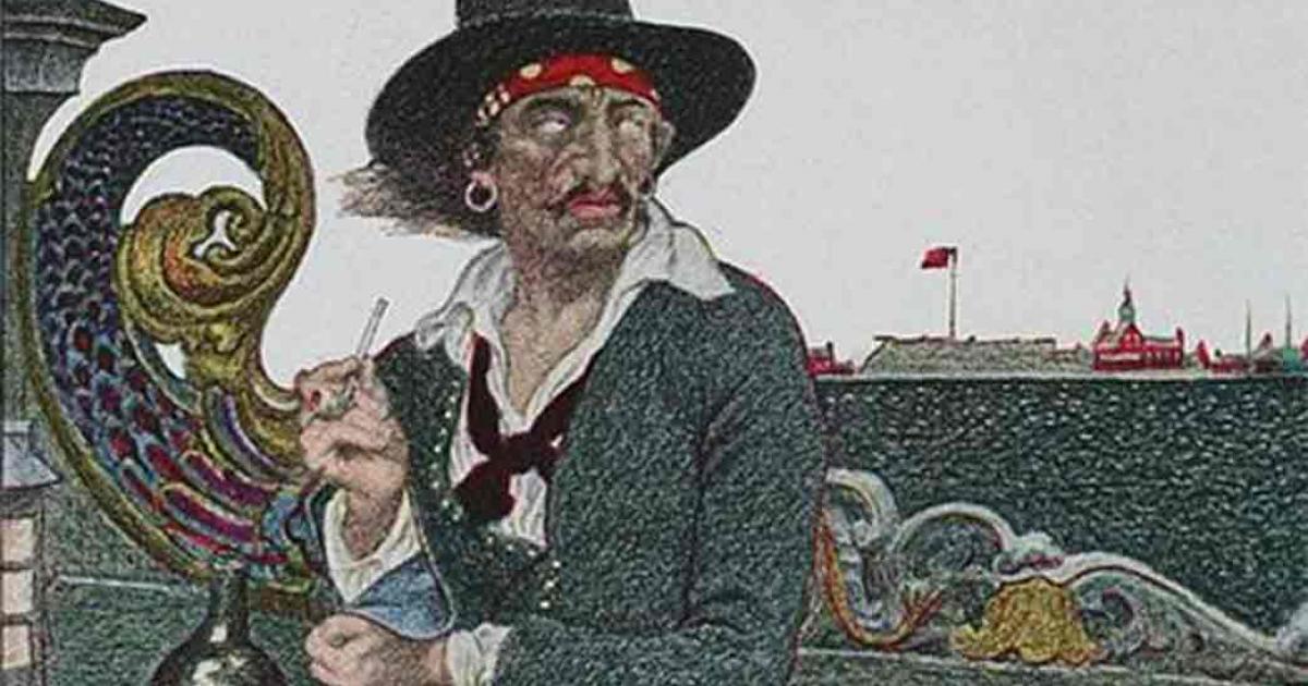 An illustration of William Captain Kidd relaxing on the deck. Source: Public Domain