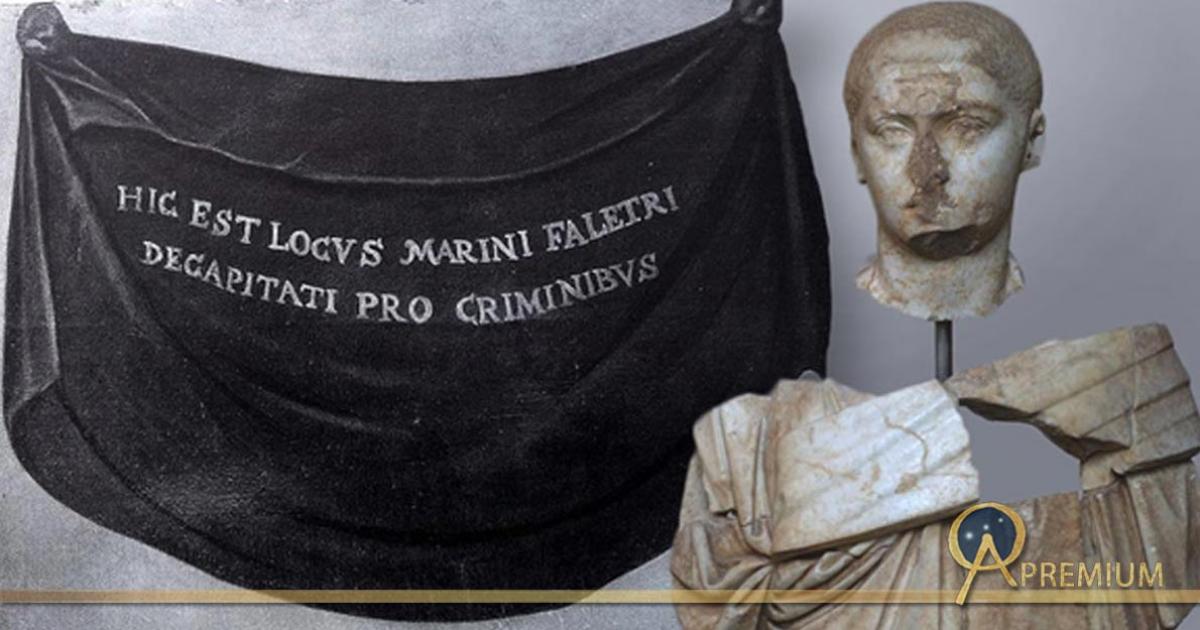 Deriv; Defaced bust of Alexander Severus. The head and bust were mutilated during Antiquity, the memory of the outlawed emperor was to be extinguished and portrait of Marino Faliero, Doge of Venice, painted over, as he was condemned to damnatio memoriae.