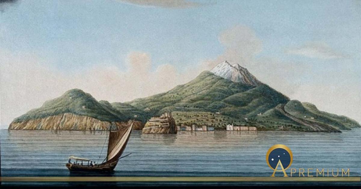 The island of Ischia seen from the sea, showing volcanic features. Colored etching by Pietro Fabris, (1776). (Wellcome Images/ Public Domain)