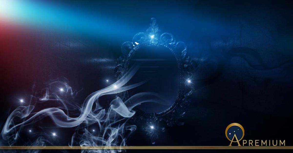 Mirror magic, fortune telling and fulfillment of desires. Fantasy with a mirror, dark room, magical power, night view. (MiaStendal /Adobe Stock)