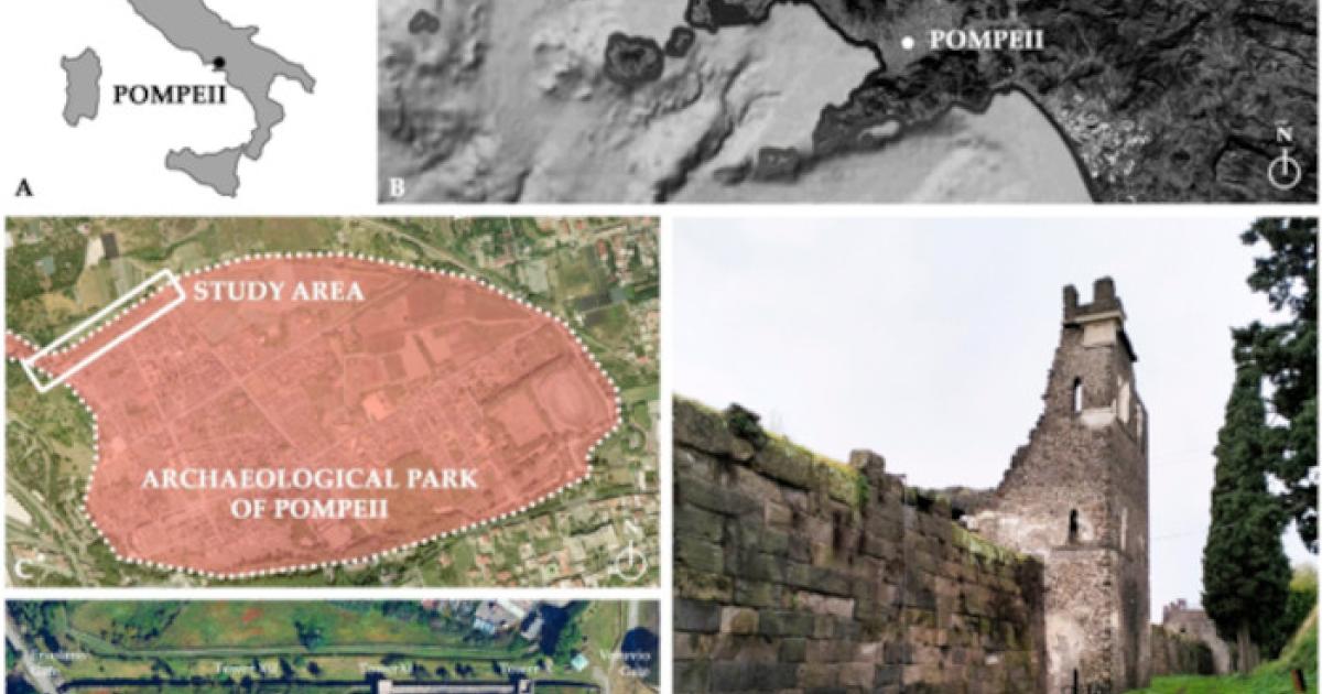 Maps of the site location and wall under study at Pompeii.