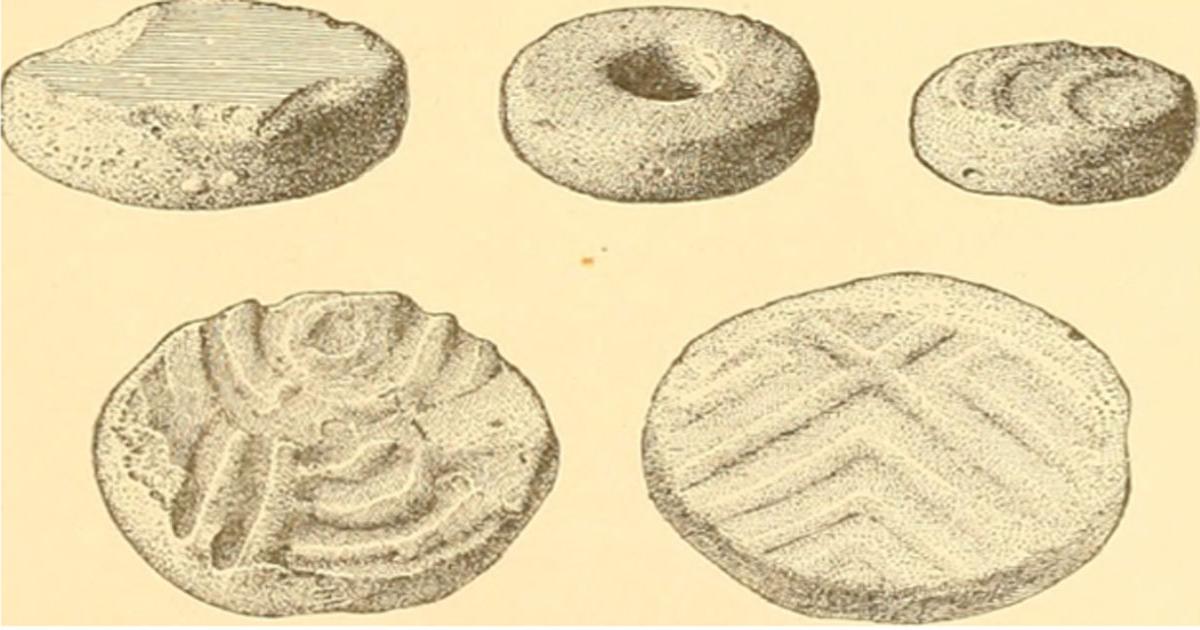 Page 632 of "Annual report of the Bureau of American Ethnology to the Secretary of the Smithsonian Institution 1895" disks cut from sherds of stoneware from the South Appalachian region. 