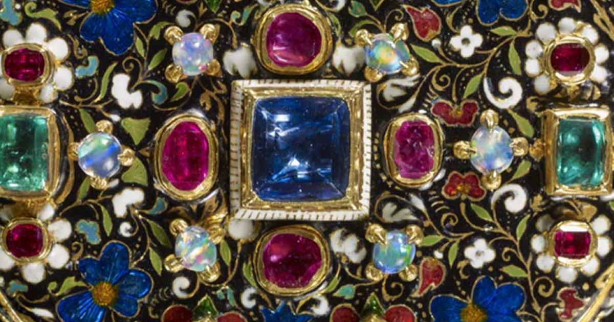 Detail of precious stones adorning the Grenville Jewel