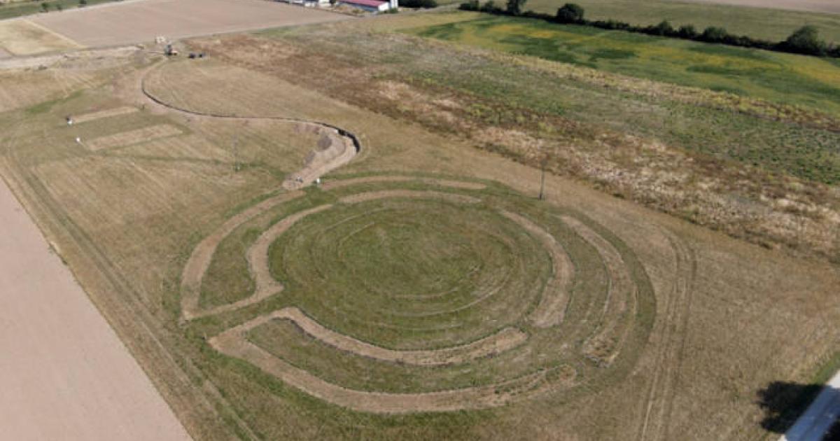 Aerial view of the archaeological excavation site showing the project area in Rechnitz, Austria