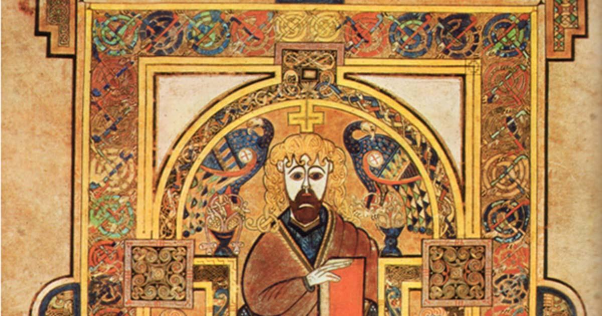  Book of Kells, Folio 32v, Christ Enthroned. Scanned from Treasures of Irish Art, 1500 BC to 1500 AD, From the Collections of the National Museum of Ireland. 