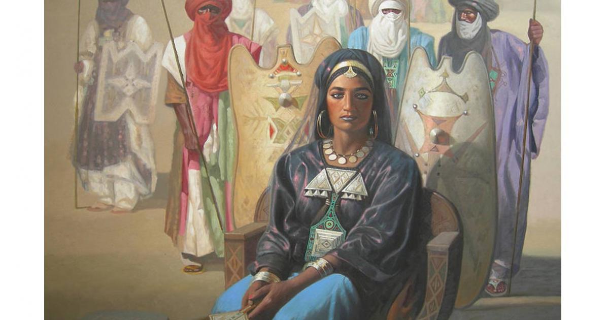 An oil painting of Queen Tin Hinan. 