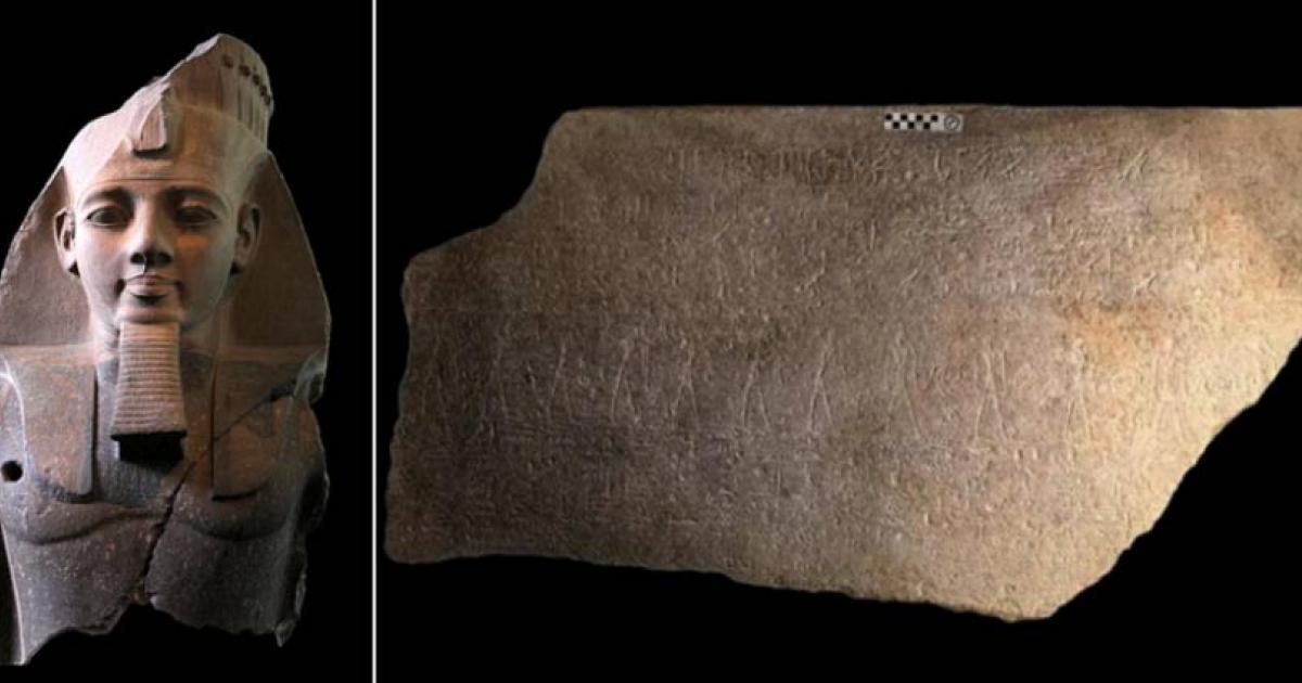 Left; Ramesses II statue, Right; Long side of the granite sarcophagus of Ramesses II.