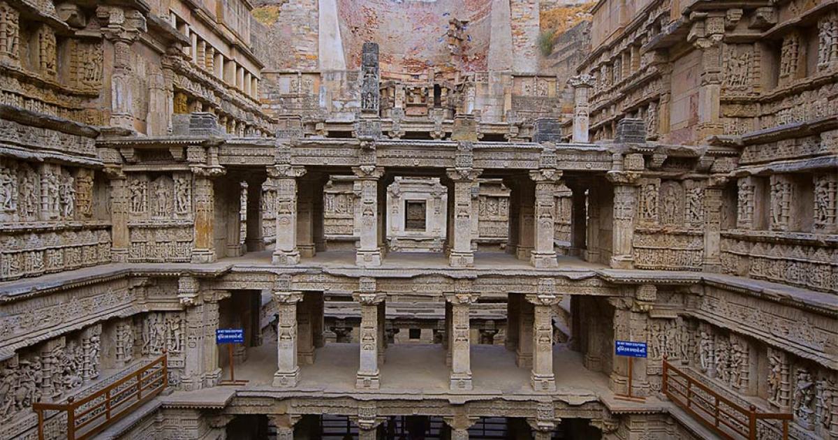 Inner view of Rani ki vav, stepwell on the banks of Saraswati River. Memorial to an 11th century AD king Bhimdev I, Patan, Gujarat, India.  Source: RealityImages / Adobe Stock