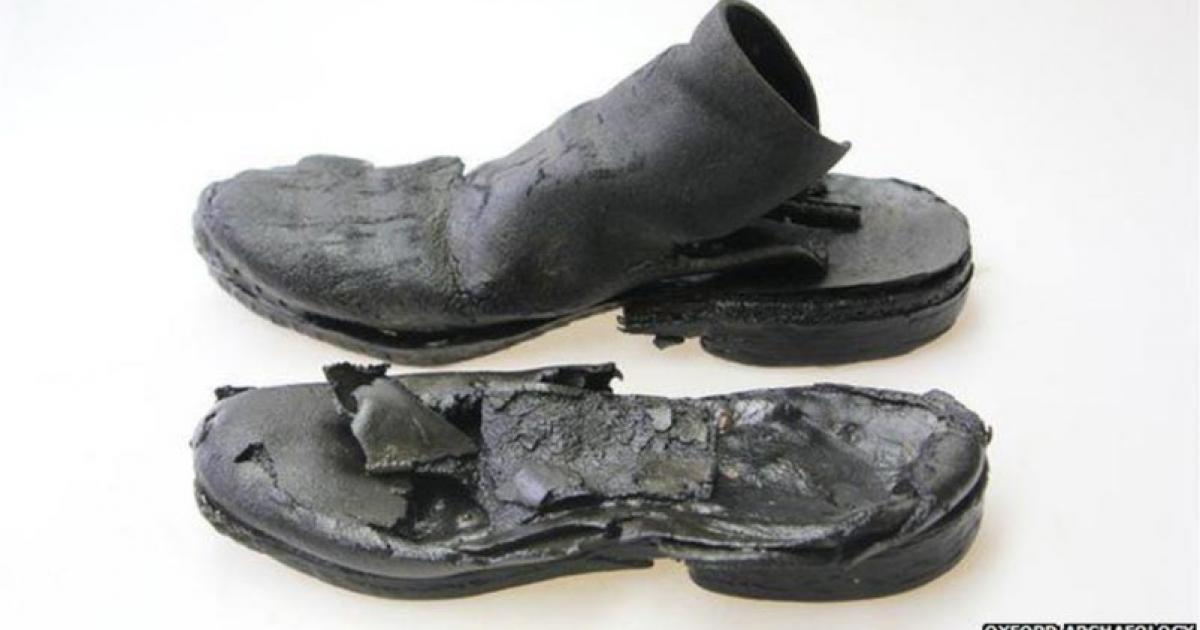 Medieval leather shoes found at the Westgate site, Oxford, England 