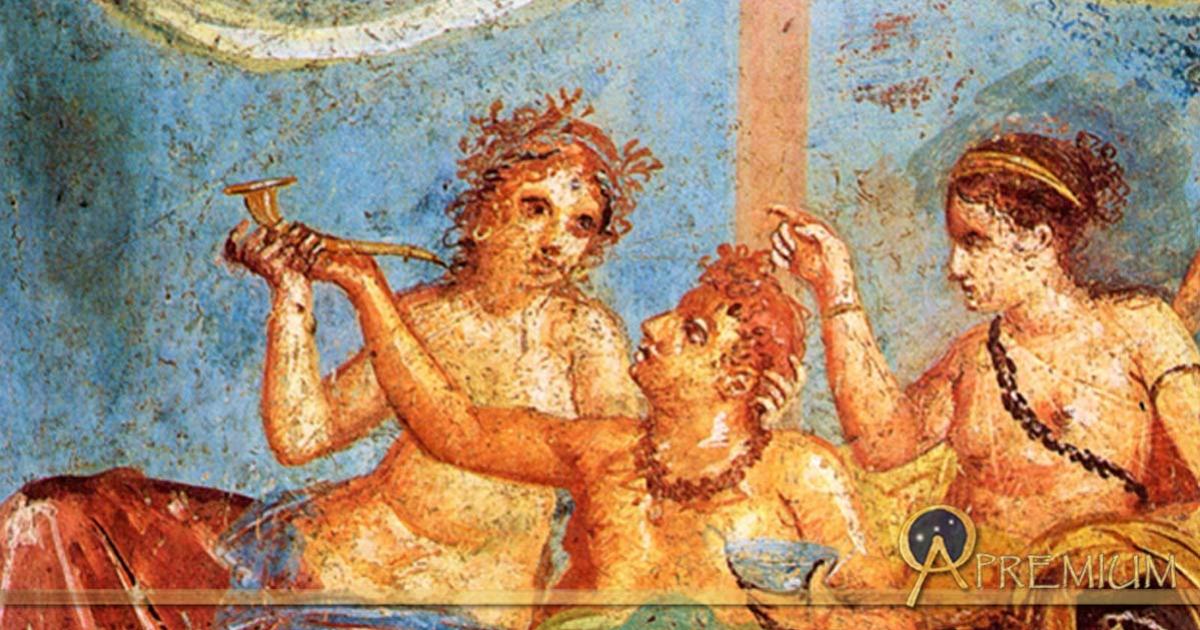 Roman fresco with banquet scene from the Casa dei Casti Amanti (IX 12, 6-8) in Pompeii.