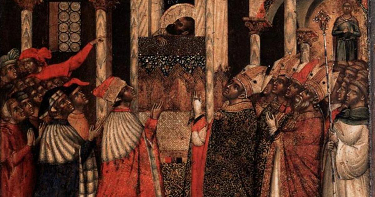 Rediscovery of the Relics of St Mark, a 14th century painting by Paolo Veneziano 