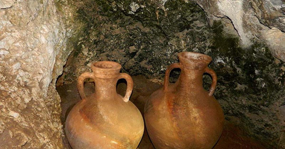 Two of the jugs excavated from the hard to reach cave on the Israeli/Lebanon boarder. 