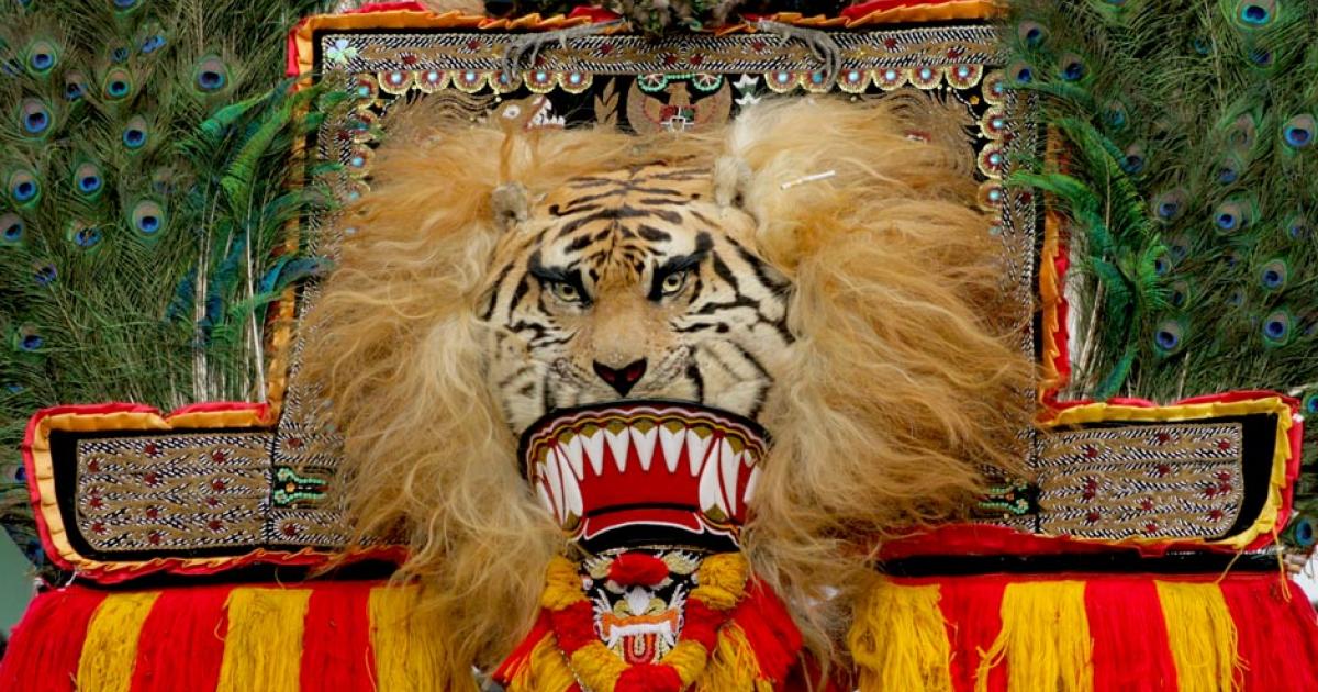 Reog Ponorogo traditional dance lion and peacock mask