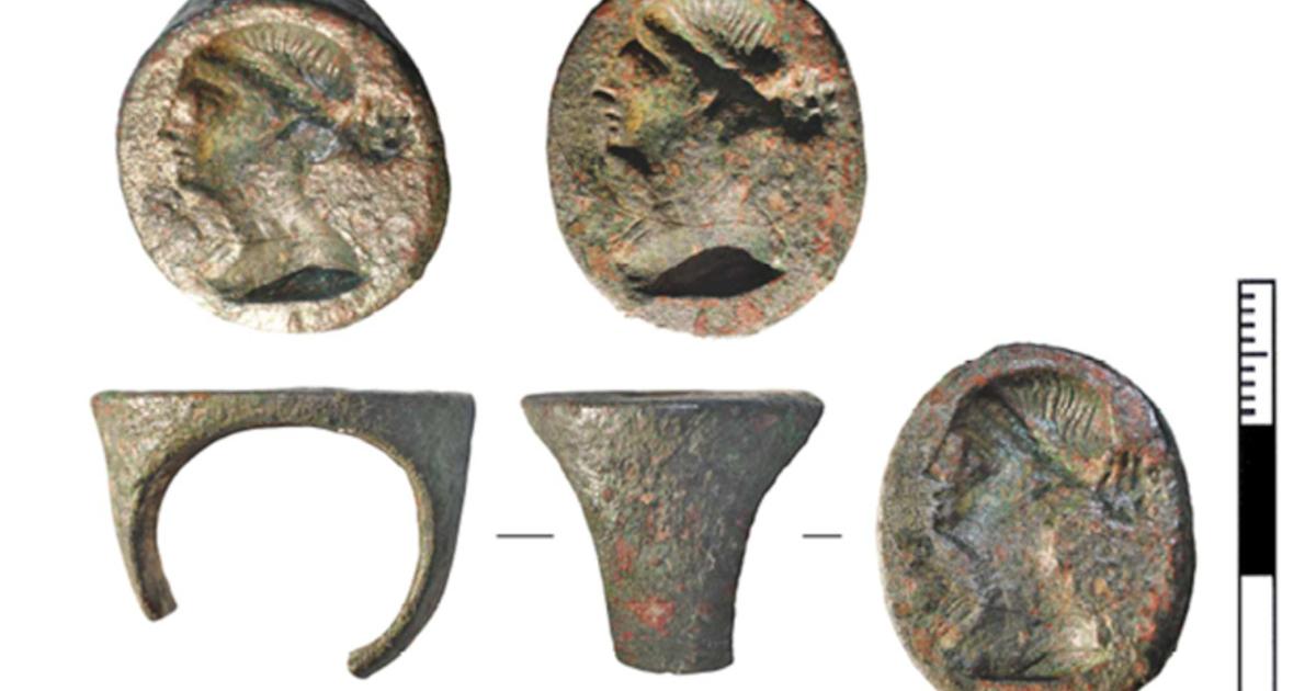 The 2,200-year-old bronze ring bearing the portrait of Egyptian Queen Arsinoe III.