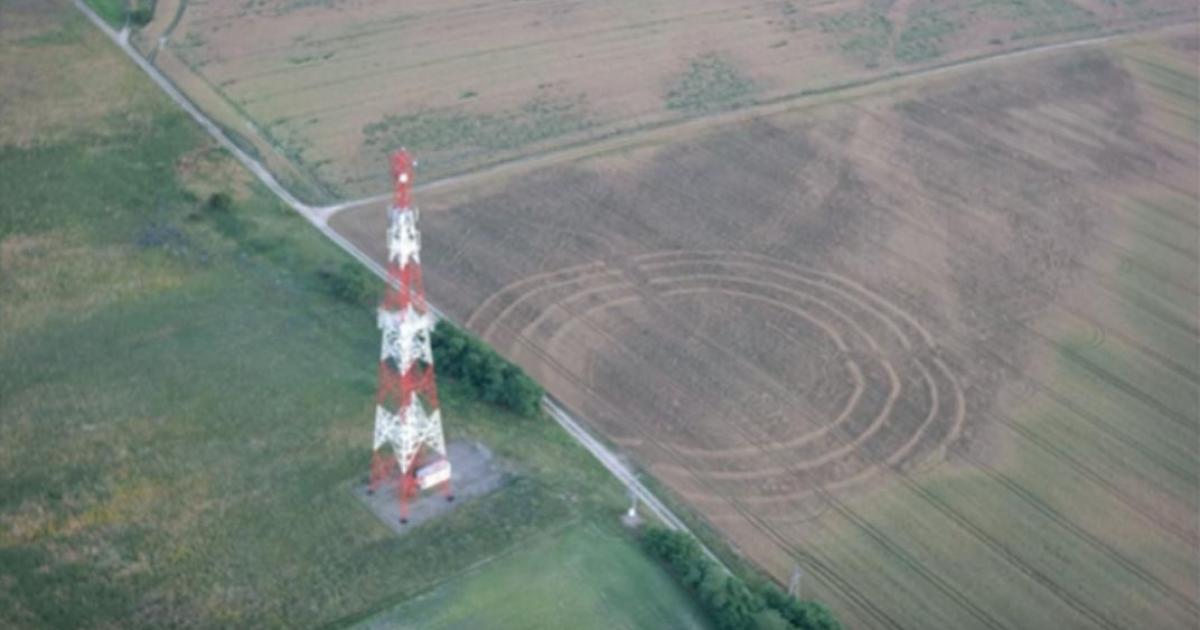 The outline of the ancient ritual site was visible from the air. Source: YouTube Screenshot