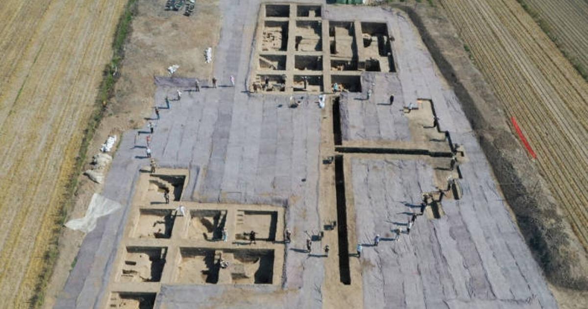 Excavation of one of the platforms, indicating its exceptional scale, making it useful for large, communal gatherings.